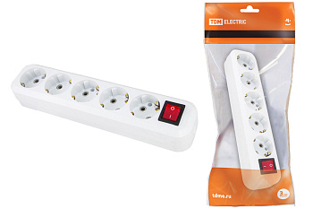 TDM Колодка розеточная 5 гнезд 2П+3 с выключателем16А 250В белая SQ1806-0037