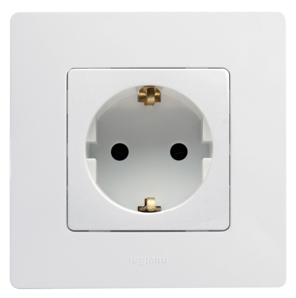 Купить Legrand Etika Бел Розетка с/з со шторками, винт. клем. 672222