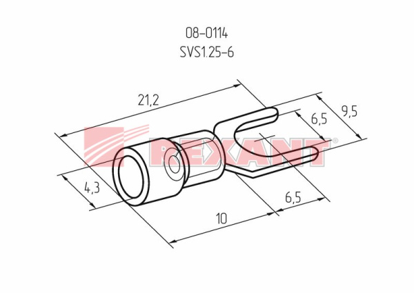 Купить Наконечник вилочный изолированный 6.5мм 0.5-1.5мм² (НВи 1.5-6) красный Rexant 08-0114