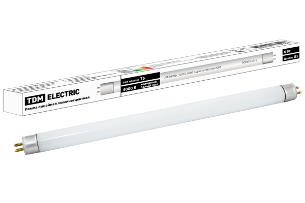 TDM Лампа люминесцентная линейная двухцокольная ЛЛ-16/6 Вт, T5/G5, 4000 К, длина 226,3мм SQ0355-0015