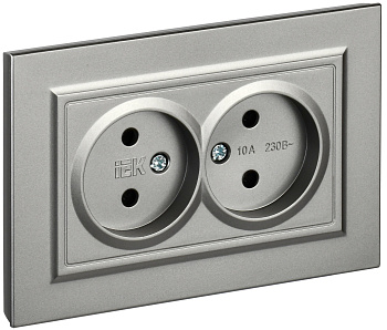 IEK BRITE Сталь Розетка 2-я без з/к/ш 10А в сборе РС12-2-БрС