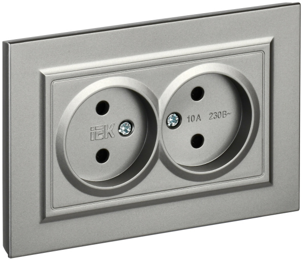 IEK BRITE Сталь Розетка 2-я без з/к/ш 10А в сборе РС12-2-БрС