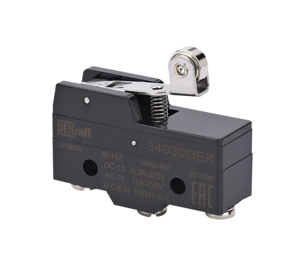 Dekraft Миниатюрный конц. вык. 1НО1НЗ шарнирного короткого рычажного типа с металлическим роликом