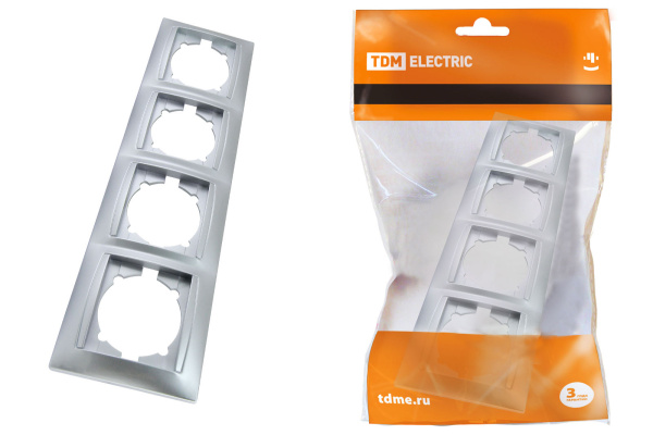 TDM Рамка 4-х постовая вертикальная серебр. металлик "Лама" SQ1815-0235