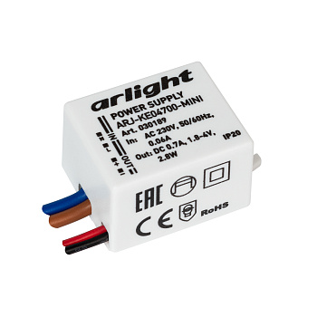 Arlight Блок питания ARJ-KE04700-MINI (2.8W, 700mA) (IP20 Пластик, 5 лет) 030189