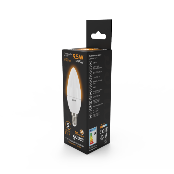 Купить Gauss Лампа Свеча 9.5W 890lm 3000К E14 LED 103101110