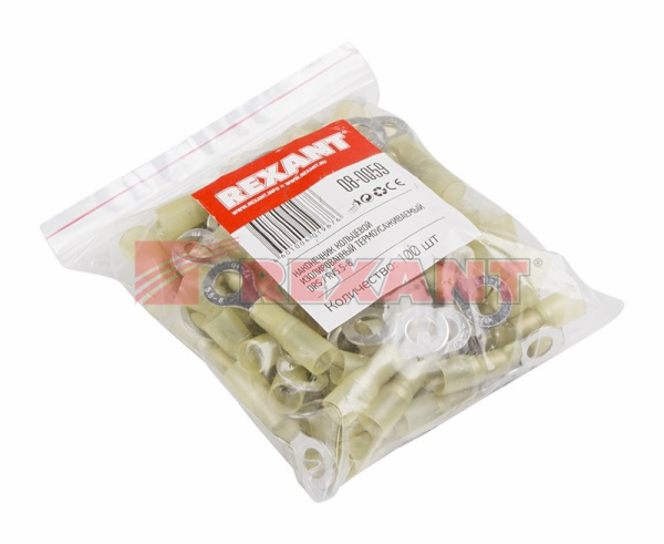 Купить Наконечник кольцевой изолированный термоусаживаемый ø8.4мм 4-6мм² (НКи-т 6.0-8 / НКи-т5,5-8) желтый Rexant 08-0059