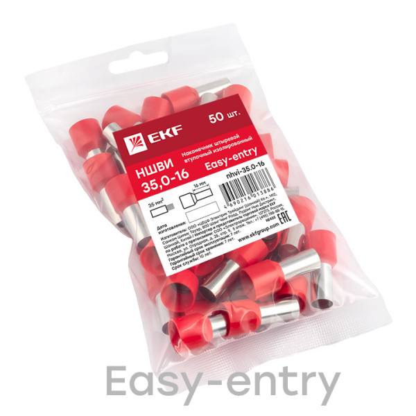 Купить EKF PROxima Наконечник штыревой втулочный изолированный НШвИ 35,0-16 (50шт.)