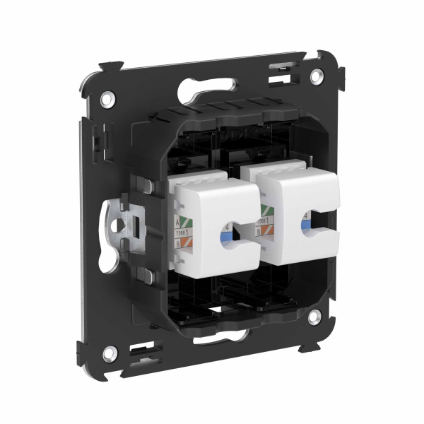 Купить DKC Компьютерная розетка RJ-45 без шторки в стену, кат.6 двойная, "Avanti", "Черный квадрат"