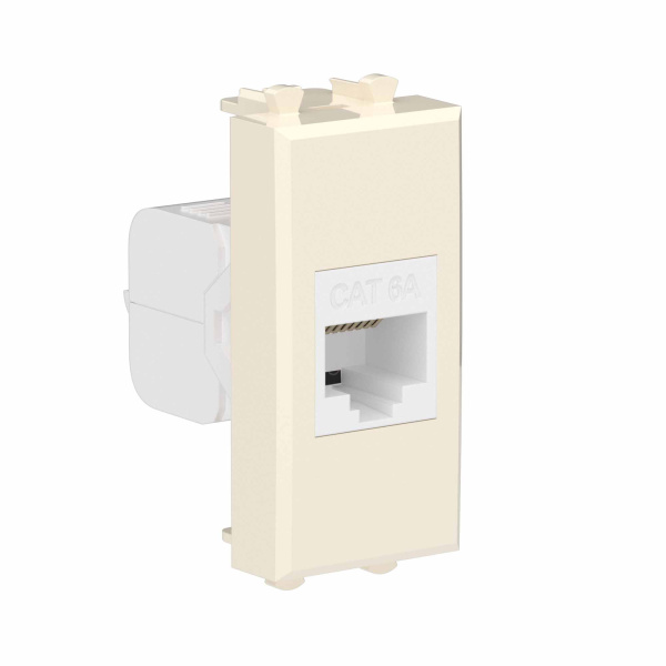 Купить DKC Компьютерная розетка RJ-45 без шторки модульная, кат.6А, "Avanti", "Ванильная дымка", 1 модуль