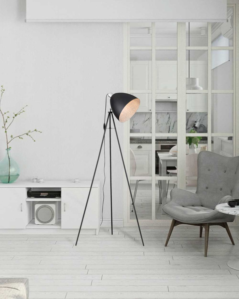 Купить Eglo 39499 Торшер MAREPERLA, 1х60W(E27), ?600, H1495, сталь, черный, кристаллоптика