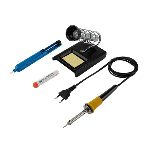 Набор для пайки (паяльник 30 Вт, оловоотсос, подставка, припой) Rexant 12-0163