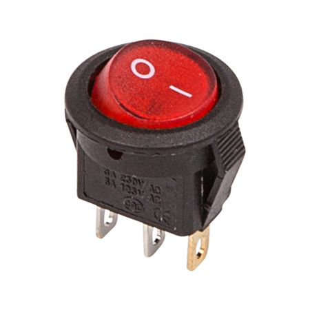 Выключатель клавишный круглый 250V 3А (3с) ON-OFF красный с подсветкой Micro (RWB-106, SC-214) Индивидуальная упаковка 1 шт Rexant 36-2530-1