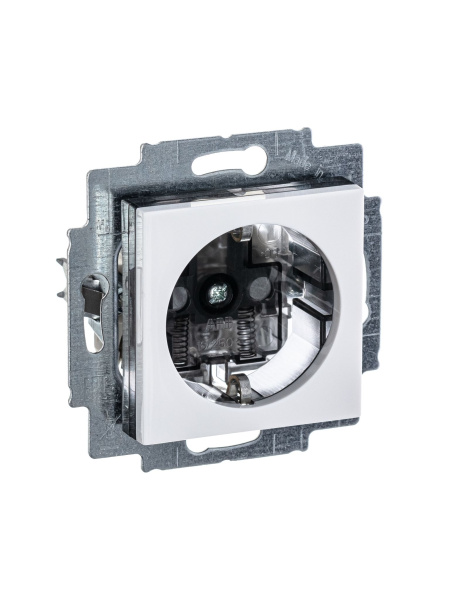 Купить ABB EPJ Levit белый / дымчатый чёрный Розетка с заземлением со шторками 2CHH203457A6062