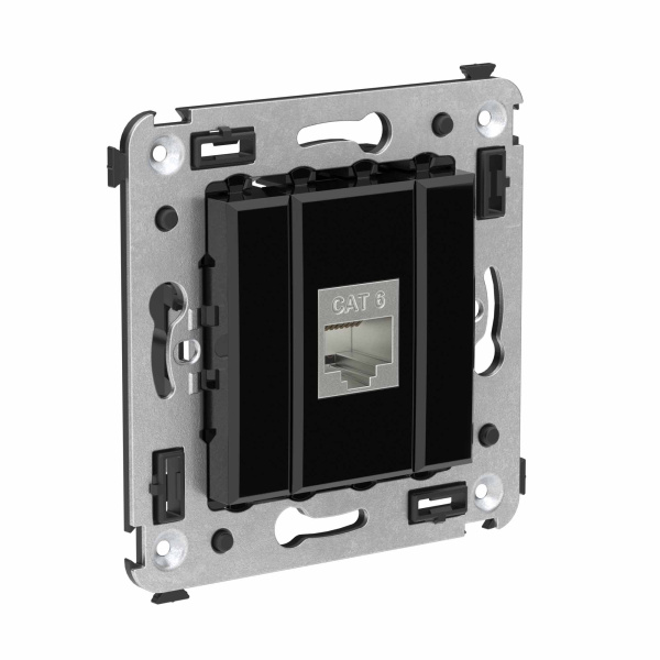 Купить DKC Компьютерная розетка RJ-45 без шторки в стену, кат.6 одинарная экранированная, "Avanti", "Черный квадрат"