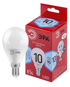 ЭРА Лампочка светодиодная RED LINE LED P45-10W-840-E14 R E14 10Вт шар нейтральная белая