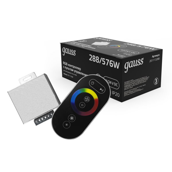 Купить Gauss Контроллер для RGB 288W 24А с сенсорным пультом управления цветом (черный) 201113288