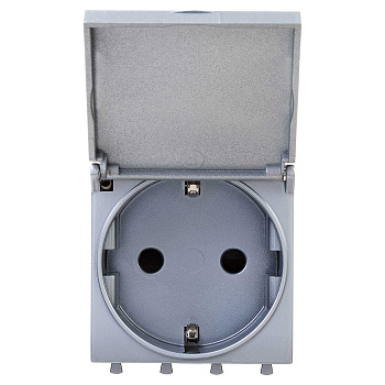 DKC Розетка с крышкой модульная, 2P+E, с з/ш, "Avanti", "Закаленная сталь",2 модуля