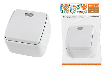 TDM Выключатель 1-кл. открытой установки с подсветкой IP20 10А, белый "Дача" Народная SQ1824-0005