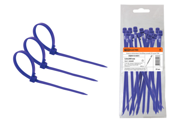 TDM Хомуты нейлоновые 3,6х200мм (синий) (25 штук) SQ0515-0351