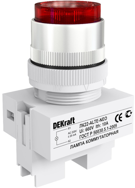 Dekraft Лампа комм. ALTE D22 КРАСНЫЙ неон 220В ЛK-22