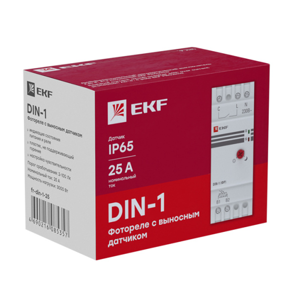 Купить EKF PROxima Фотореле с выносным датчиком DIN-1 (ФР) 2-100Лк 25А 3000Вт
