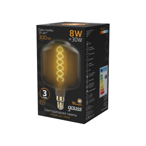 Купить Gauss Лампа Filament DL180 8W 300lm 2400К Е27 gray flexible LED 164802008