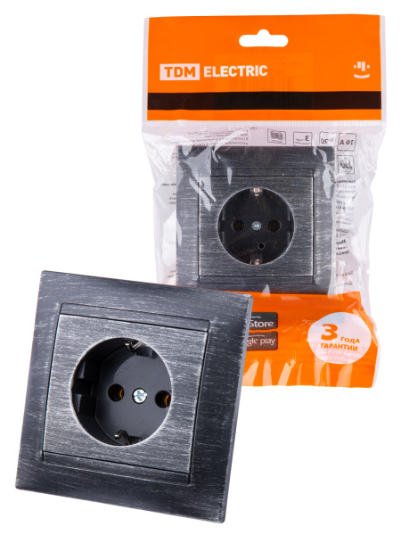 TDM Розетка 2П+З 16А 250В старинное серебро "Лама" SQ1815-0664