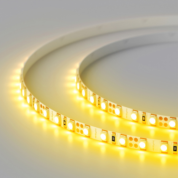 Купить Arlight Светодиодная лента RT 2-5000 12V Yellow 5mm 2x (3528, 600 LED, LUX) (9.6 Вт/м, IP20) 015006