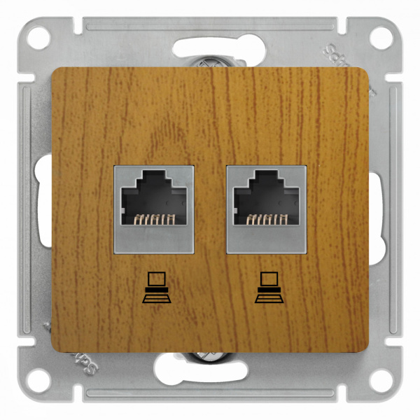 Systeme Electric Glossa Дерево Дуб Розетка 2-ая компьютерная RJ45+RJ45, кат.5E