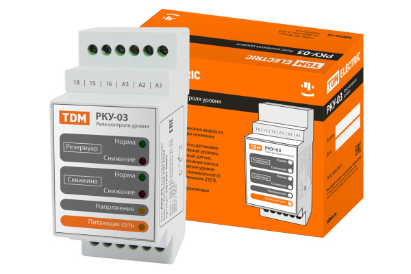 TDM Реле контроля уровня РКУ-03-1нас/2рез/4ур/6датч-230/400В-DIN (без датчиков) SQ1507-0004