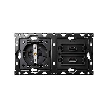 Simon 100 Кит 2 поста механизм 1 розетка Schuko + 2 з/у USB SC 2.1А + суппорт 10010210-039