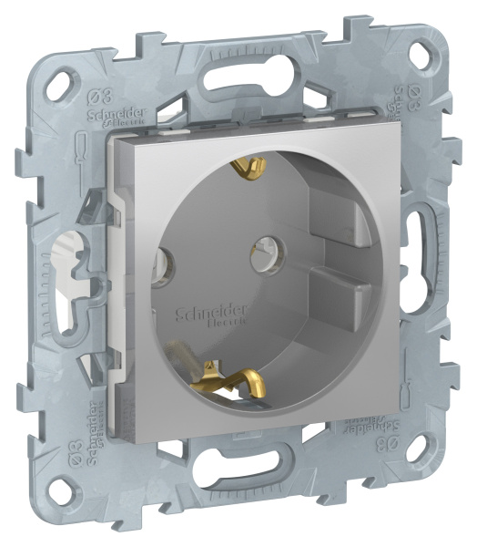 Купить SE Unica New Алюминий Розетка с/з без шторок, винт. зажим, 16А, 250В NU503630