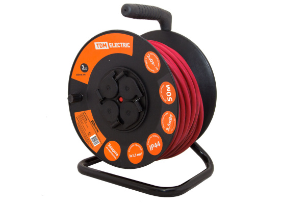 TDM Удлинитель силовой УКз16-004 (IP44 4 места/50м КГ 3х1,5 пласт. катушка) SQ1301-0546