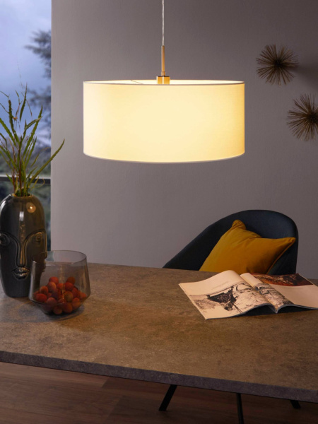 Купить Eglo Подвес PASTERI, 1х60W (E27), Ø530, никель матовый/текстиль, белый 31575