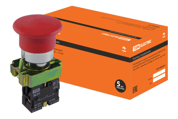 TDM Кнопка BС42 "Грибок" без подсветки красный 1р SQ0704-0059