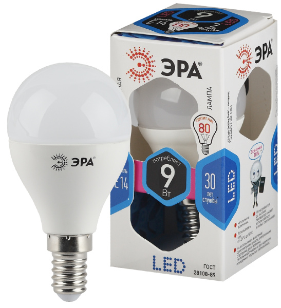 ЭРА LED P45-9W-840-E14 (диод, шар, 9Вт, нейтр, E14)