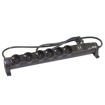 Legrand Блок многорозеточный с 2хUSB+6x2К+З с кабелем длиной 1,5 м черный 694618