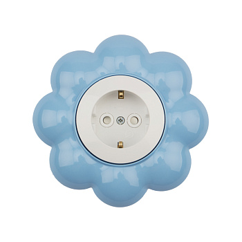 Kranz Розетка одноместная HAPPY с/у, с заземлением и защитными шторками Цветок, белая/голубая KR-78-0628