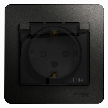Systeme Electric Glossa Антрацит Розетка с/з со шторками с крышкой, 16А, IP44 (в сборе)