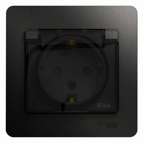 Systeme Electric Glossa Антрацит Розетка с/з со шторками с крышкой, 16А, IP44 (в сборе)