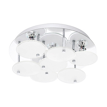 Eglo Светильник LED потолочный JURANDA, 4х3W(GU10), Ø330, нерж. сталь, хром/сатин. стекло, белый, прозрач. 95518 Eglo Светильник LED потолочный JURANDA, 4х3W(GU10), Ø330, нерж. сталь, хром/сатин. стекло, белый, прозрач. 95518