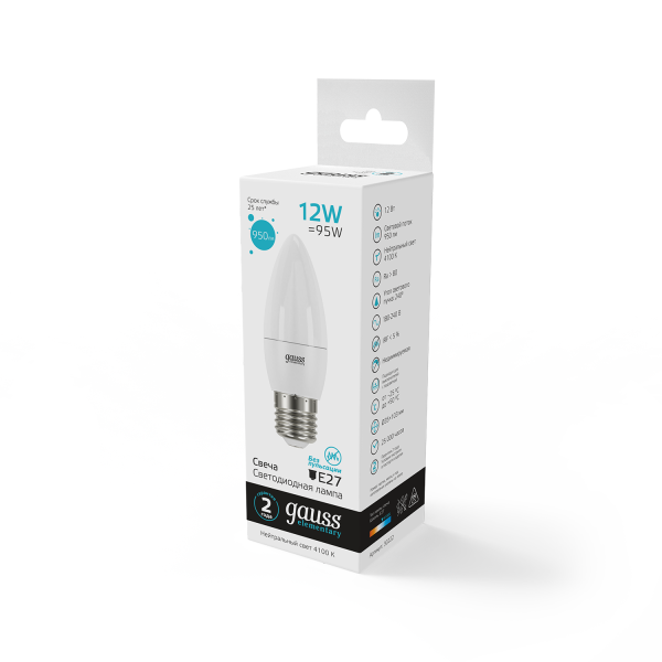 Купить Gauss Лампа Elementary Свеча 12W 950lm 4100K E27 LED 30222