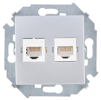 Simon 15 Алюминий Розетка компьютерная 2-ая RJ45 кат.5е 1591593-033