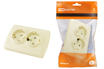 TDM Розетка двойная 2П+З 16А 250В с защ. шт. сл. кость "Онега" SQ1805-0042