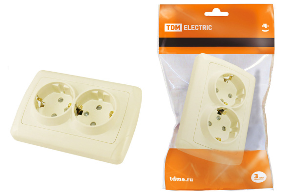 TDM Розетка двойная 2П+З 16А 250В с защ. шт. сл. кость "Онега" SQ1805-0042