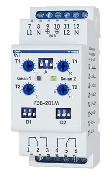 Новатек-Электро Реле Электронное Времени РЭВ-201, 5А, 220В, 2P, DIN , 1 программа, управление патенциометрами