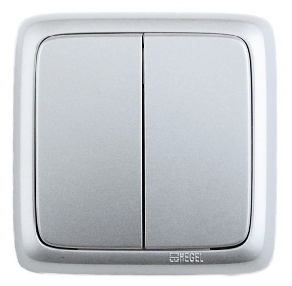 Hegel Альфа наруж Серебро ВА10-153-06 Выключатель 2-клавишный с изол. пластиной
