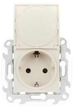 Simon 24 Слоновая кость Розетка 2К+3 Sсhuko IP44 c крышкой и защитными шторками 2450448-031