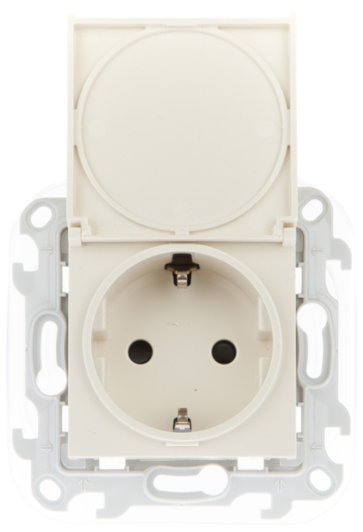 Simon 24 Слоновая кость Розетка 2К+3 Sсhuko IP44 c крышкой и защитными шторками 2450448-031